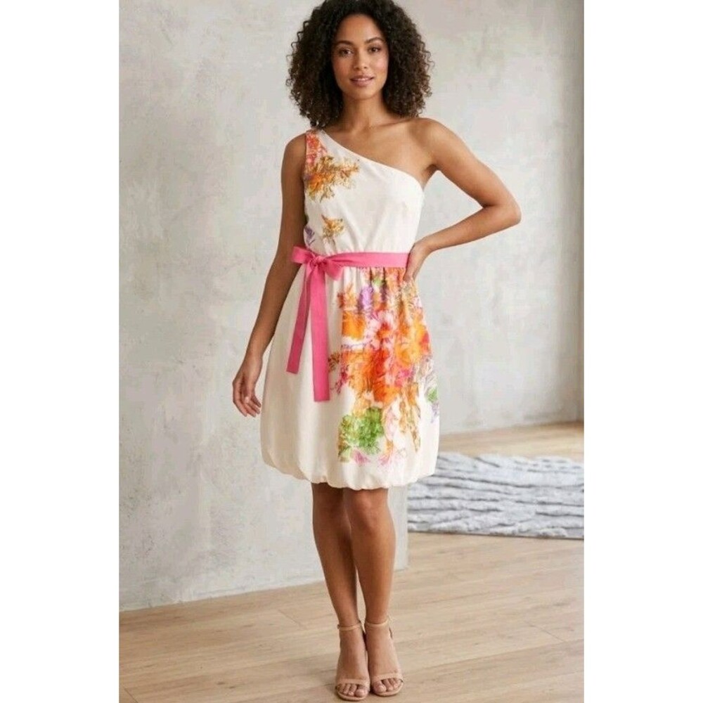 J. Crew Bridge Painted 100% Silk Floral Dress 14 One Shoulder New 235.00